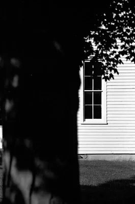 silhouette against suburban house window sunlight