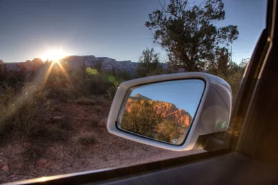 sunset drive through desert mountains