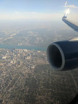 aerial city view from airplane window