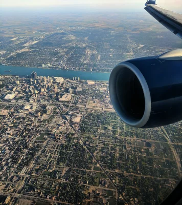 aerial city view from airplane window