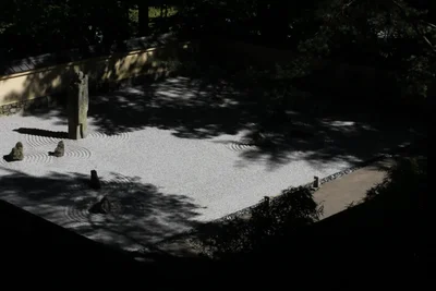 zen garden with raked sand and stones