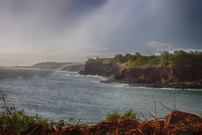 coastal cliffs with stormy sky and waves