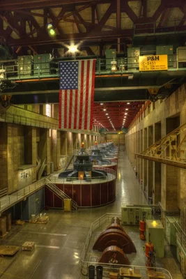 industrial power plant turbine hall with generators