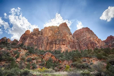 red rock canyon formations under blue sky