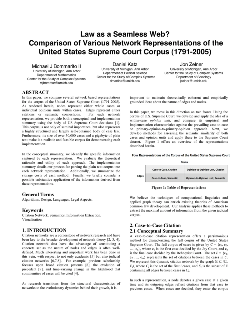 Thumbnail for Law as a seamless web? Comparison of various network representations of the United States Supreme Court corpus (1791-2005)