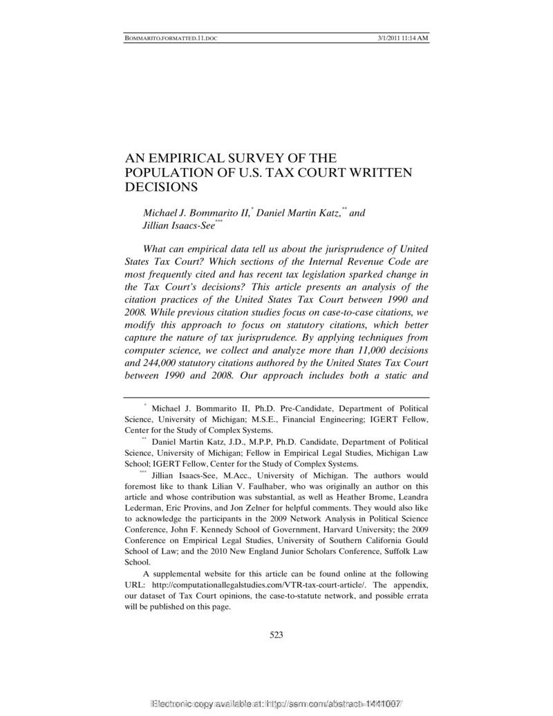 Thumbnail for An Empirical Survey of the Population of US Tax Court Written Decisions