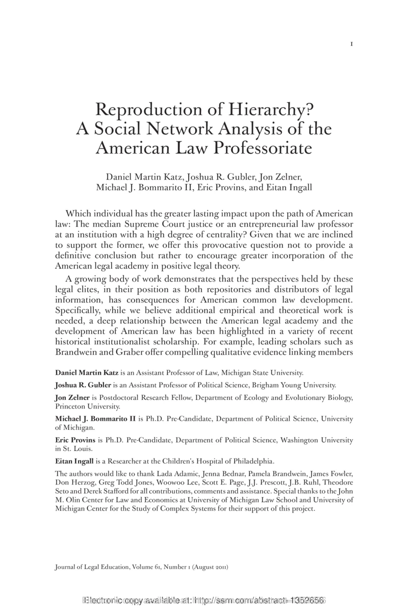 Thumbnail for Reproduction of hierarchy? A social network analysis of the American law professoriate