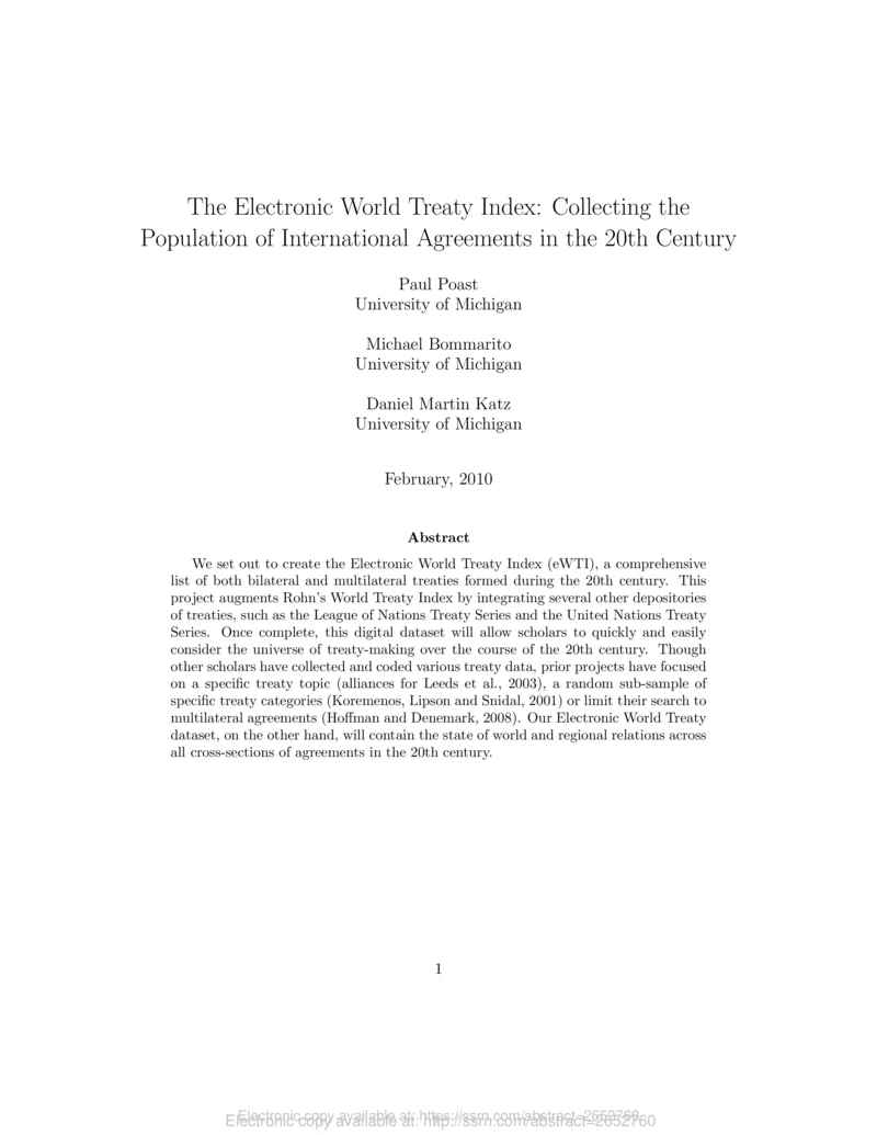 Thumbnail for The Electronic World Treaty Index: Collecting the Population of International Agreements in the 20th Century