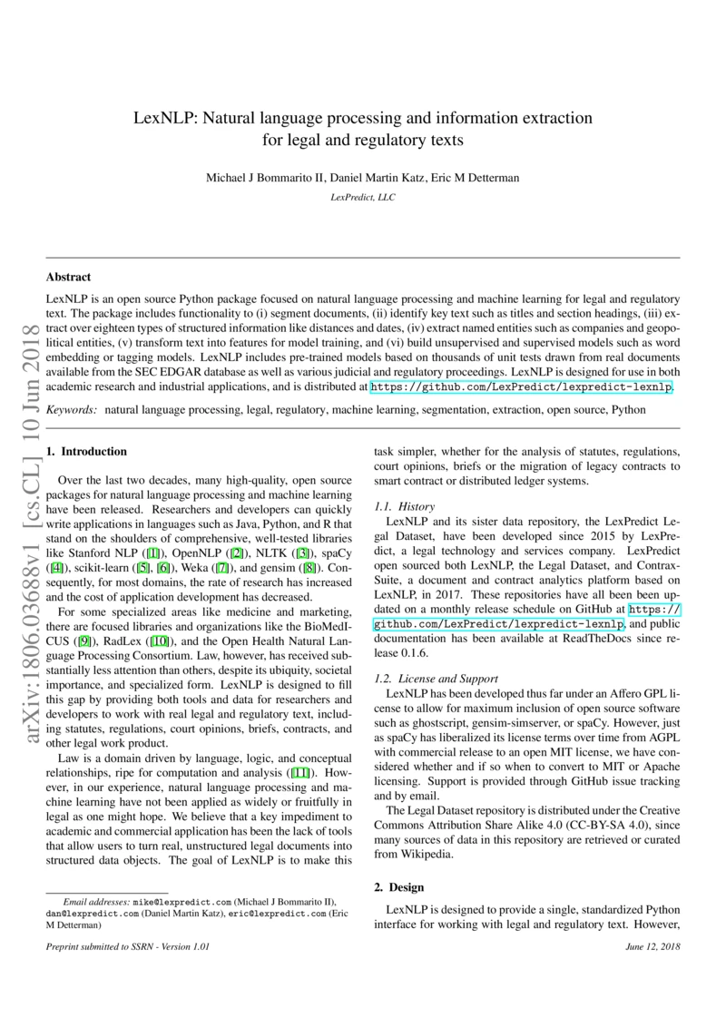 Thumbnail for LexNLP: Natural language processing and information extraction for legal and regulatory texts