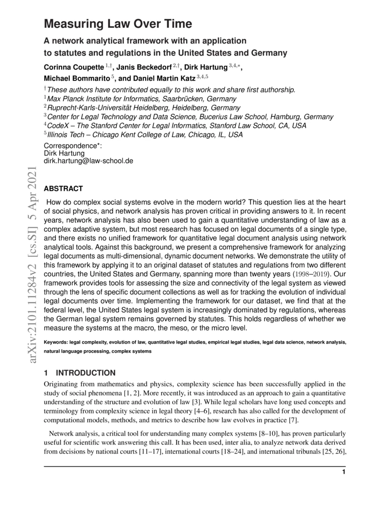 Thumbnail for Measuring law over time: A network analytical framework with an application to statutes and regulations in the United States and Germany