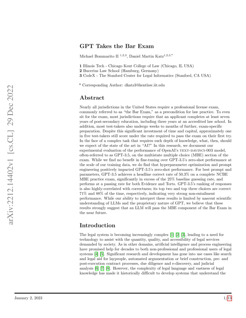 Thumbnail for GPT takes the bar exam